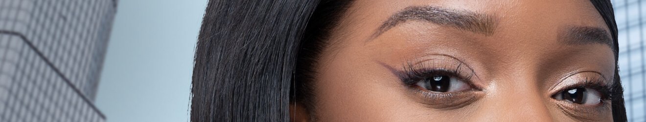 Maybelline Brow products illustrative banner image - Close up of a woman's Eyes and Eyebrows