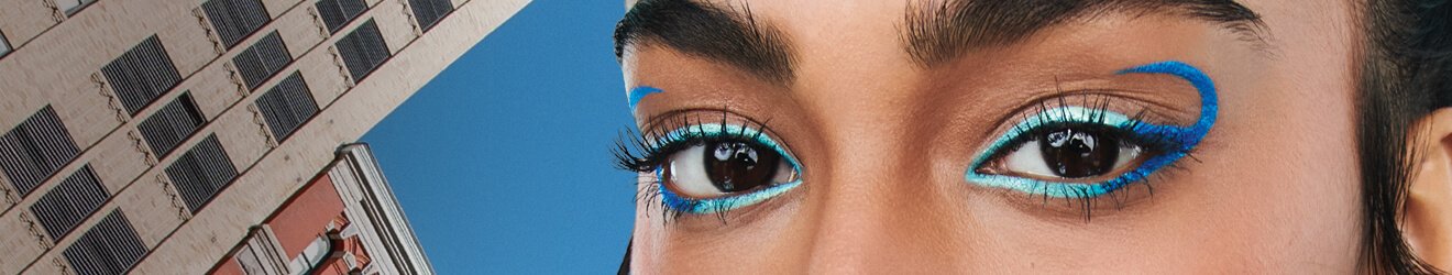 Maybelline Eyeliner products illustrative banner image - Close up of a woman wearing graphic Eyeliner